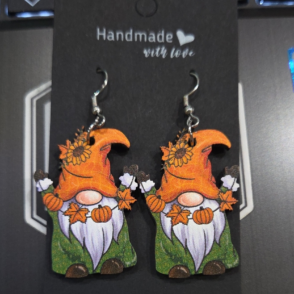 Handmade Gnome Earrings with Orange and Green Accents